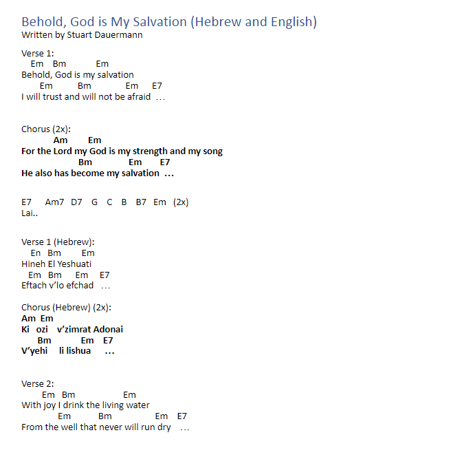 Chord Chart For Behold God Is My Salvation By Stuart Dauermann 119784 Hot Sex Picture 