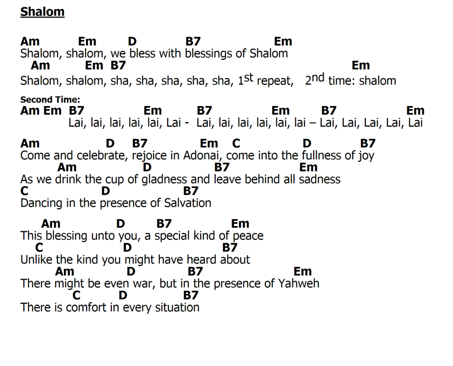 Sim Shalom chords and lyrics on Messianic Chords