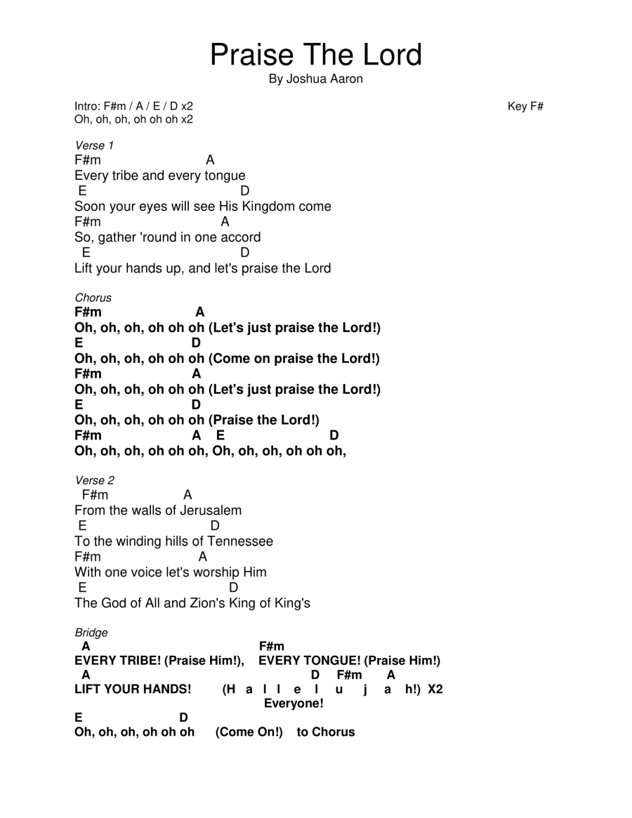 Praise The Lord chords and lyrics on Messianic Chords